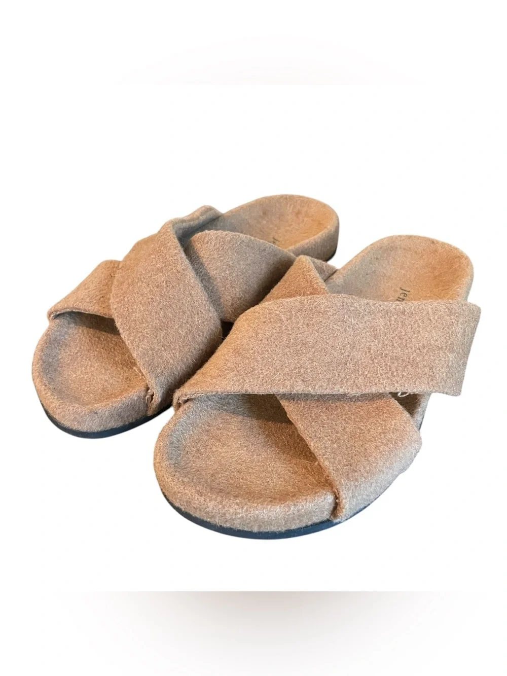 Jenni Kayne Crossover Slide Sandals Taupe Brown Felt Minimalist Women’s Size 38